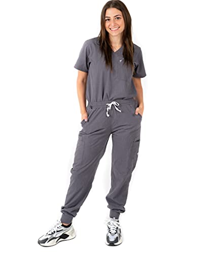 Image of Mim Jogger Scrub Pants for Women, Skinny Leg Joggers, Burgundy, Black, Navy Blue, Green