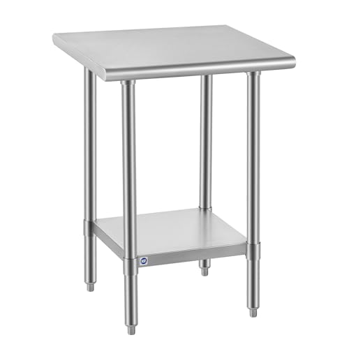 Image of ROCKPOINT All Stainless Steel Table for Perp & Work 24x24 Inch,Commercial Heavy Duty Workbench with Stainless Legs & Adjustable Undershelf, 670 lb Capacity for Restaurant,Home and Outdoor Kitchens