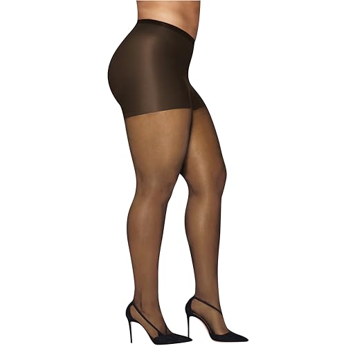 Image of Hanes Women's Curves Control Top Sheer Toe Silky Sheer Pantyhose With Wicking Cool Comfort