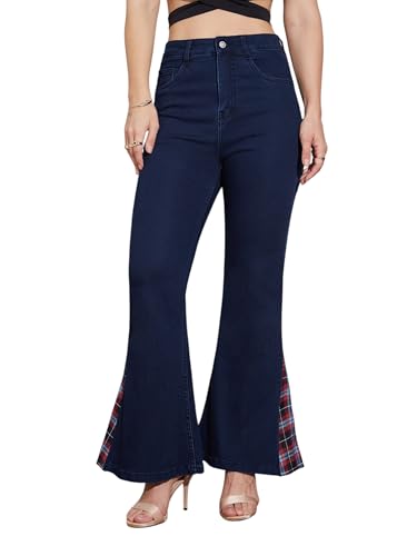 Jean bootcut pour femme avec fente à carreaux idéal pour vos sorties citadines