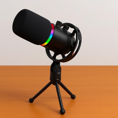 Coverzone RGB Profesyonel Stüdyo Mikrofon Kayıt USB/XLR Çift Modlu Podcast Dinamik Mikrofon Masaüstü Canlı Yayın Mikrofonu PC USB, Oyun, Podcast, Kayıt, Yayın, Mac, Winows ile Uyumlu Q1