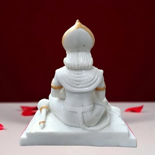 Image of Hanuman Ji Statue Sitting Idol Bajrangbali Murti Gift Article Decorative Showpiece. Beautifully Handcrafted Marble Panchmukhi Hanuman Ji for Home Temple (White-10 Inch)