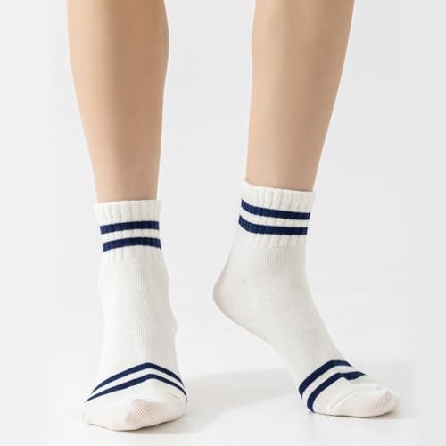 Image of Fszsaa Novelty Socks For Women - Striped Retro Mini Crew Sporty Calf Casual Cotton Ankle Socks