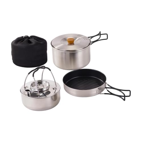 QSTDGVPW Camping Mess Kit 1.5L Kettle Folding Handle Multifunction Portable Frying Pan Outdoor Camping Cookware for Fishing Camping