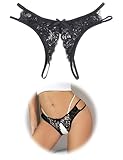 ohmydear Ouvert String Tanga für Damen Erotische Damen Höschen Sexy Unterwäsche Frauen Spitze Thongs Heiß Offen Schritt Unterhosen Elastisch Slip Ouvert Große Größen Panty Schwarz