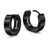 Soul-Cats Klappcreolen aus G23 Titan in Schwarz - Ultraleichte Unisex Creolen Ohrringe für Damen und Herren Größe Ø 14 mm / 5 mm breit