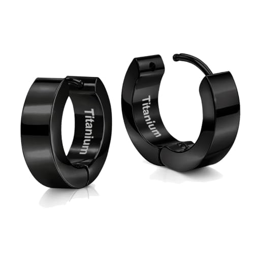 Soul-Cats Klappcreolen aus G23 Titan in Schwarz - Ultraleichte Unisex Creolen Ohrringe für Damen und Herren Größe Ø 11 mm / 3 mm breit