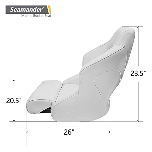 Seamander Boat Captains Chair,Captain Bucket Seat with Flip Up Bolster,Integral Rotomolded Frame, Premium EPDM Foam Material, Marine Grade Vinyl (A-White/White) by Seamander - Image 5