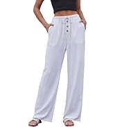 heipeiwa Women's Linen Summer Pants Casual Loose Flowy Beach Cotton Linen Wide Leg Palazzo Pants ...