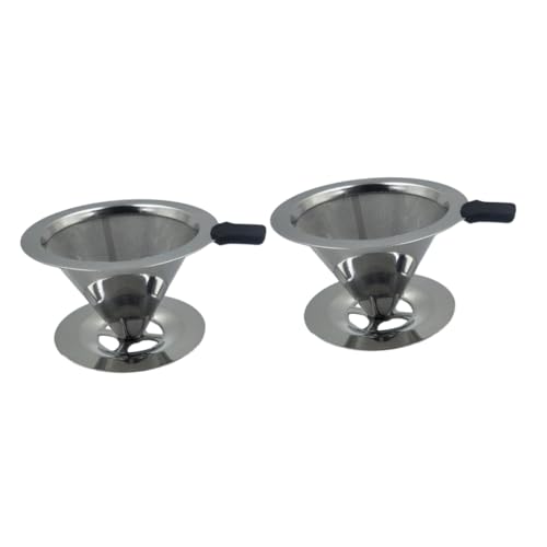 Uonlytech 2pcs Stainless Dripper with Cup Stand Drip Filter for Smooth Brewing Cone Shape for Coffee and Home Brewing