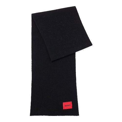 Écharpe côtelée HUGO Zaff 6 pour homme en maille noire avec étiquette rouge