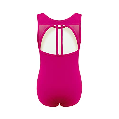 Phineein Girls Sleeveless Ballet Gymnastics Leotards Kids Athletic Crisscross Mesh Back Dancewear Unitards (4-6Y, Plum)