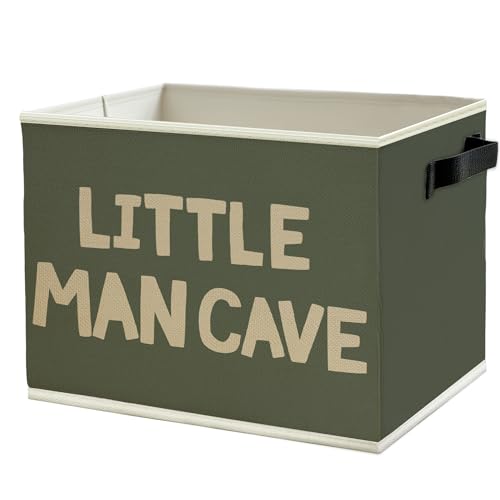Image of Little Man Cave Boys Storage Bins Box with Handles, Olive Green Boho Collapsible Basket Organizer for Kids Boys Playroom Nursery Room Bedroom Bathroom Books Clothes