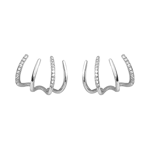 LTHTX Pendientes de plata de ley con cuatro garras, pendientes de oreja de temperamento, pendientes de oreja de gama alta para mujeres (plata) Cover