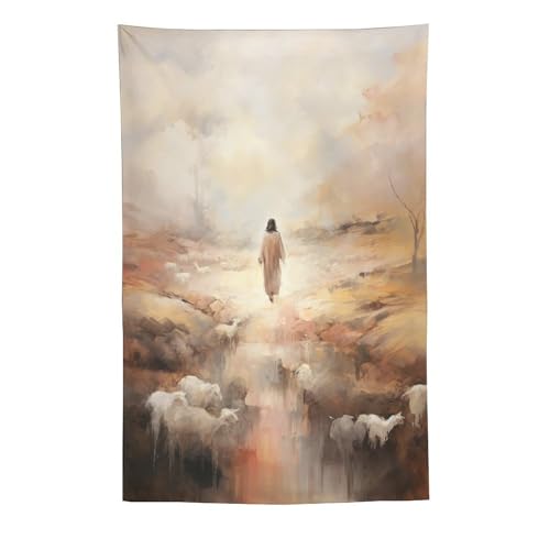 Tapisserie abstraite Jésus en tissu polyester durable : tenture murale esthétique 60x90