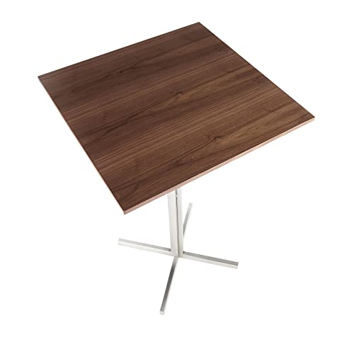Fuji Contemporary Square Bar Table In Stainless Steel With Walnut Wood Top By Lumisource #TOP5