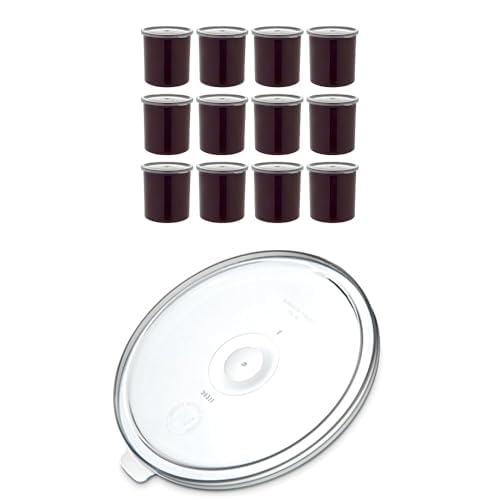 SPARTA Bundle of Carlisle FoodService Products Classic Round Storage Container Crock with Lid Plastic, 1.2 Quarts, Brown, (Pack of 12) + Replacement Lids, Plastic, 1.2 Quarts, Clear, (Pack of 12)