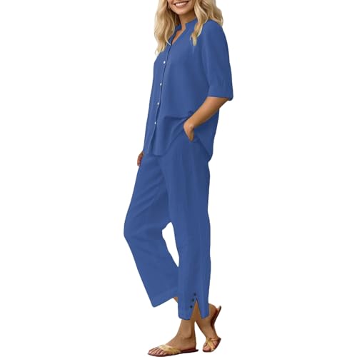 Tenue d'été en coton lin bleu M idéale pour vos vacances et balades en bord de mer
