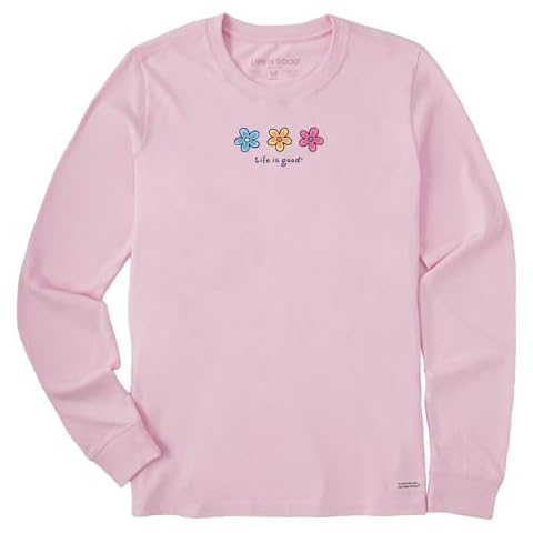 Life is Good Women's Crusher Tee, Long Sleeve Cotton Graphic T-Shirts, Three Daisies, Seashell Pink, Large Cover