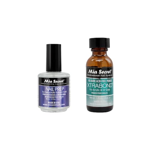 Mia Secret Professional Natural Nail Prep Dehydrate and Xtra Bond, Acid-Free Primer Set. Superior Bonding Primer for Acrylic Powder and Gel Nail Polish. Nail, Long-Lasting.