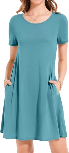Image of Womens Summer Dresses Beach Casual Loose Tshirt Floral Short Sleeve Flowy Pockets Sundresses 2026