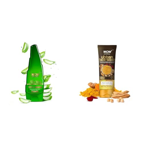 Image of WOW Skin Science 99% Pure Aloe Vera Gel for Face, Skin & Hair - 150ml For Both Men and Women & WOW Skin Science Ubtan Cleansing Face Wash 100 ml