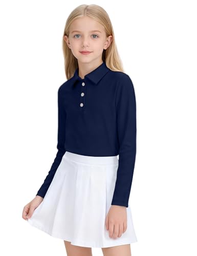 Image of Girls Uniform Shirts Long Sleeve Polo Shirt for Girls