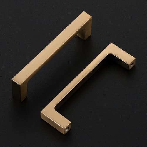 Image of Ravinte Champagne Bronze Kitchen Cabinet Solid Handles,3-1 /2 Inch,5 Pack | Solid Zinc Alloy, Modern Slim Style, Square Design, Deep-Thread Firm Base, Screws Included, for Kitchen Drawers & Cupboards
