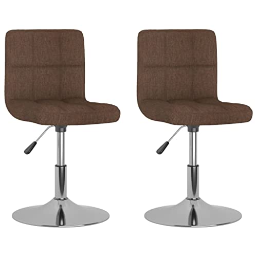 Vorpalize Juego de 2 sillas de comedor giratorias de tela marrón con estructura de acero cromado, altura regulable 40 x 43 x 71 – 85,5 cm, acolchado cómodo, ideal para comedor y cocina