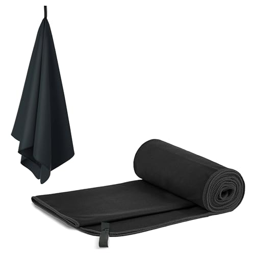 Microfibre Towel Lightweight & Quick Dry Gym Towels Soft Super Absorbent Ultra Compact Towel Great for Sports Camping Gym Beach and Swimming (Black 40x60cm)
