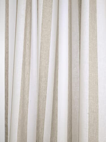Solino Home Summer Linen Curtain – 52 X 96 Inch Natural And White Cabana Stripe Curtain – Lightweight Rod Pocket Curtain – European Flax, 100% Pure Natural Fabric Window Panel – Handcrafted #TOP1