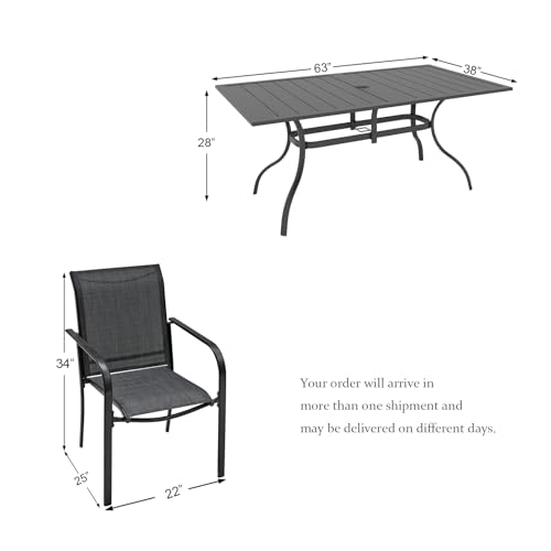 Image of Anmutig 7-Piece Outdoor Dining Set, 63 inch Patio Table, Dark Gray