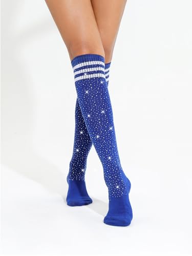 Image of Woman's Rhinestone Over Knee High Socks Stripe Knit Stockings Leg Warmers for Christmas Valentines day Events