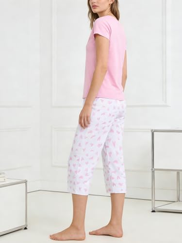 Image of YIJIU Women Soft Comfy Pajamas Cute Cat Short Sleeve Capri Pants PJS Set