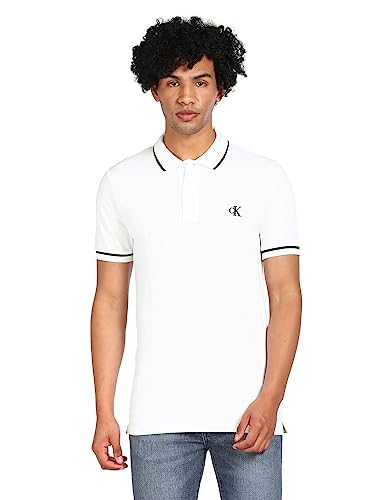 Calvin Klein Polo de Manga Corta para Hombre, Blanco (Bright...