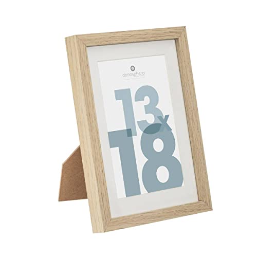 Atmosphera - Cadre Photo Manu Bois Naturel 13x18 cm, Avec Passe-Partout 9x14 cm, À Poser ou Suspendre - Pour Décoration Murale, Salon, Bureau