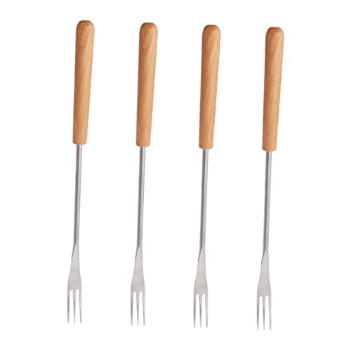Cabilock Stainless Cheese Melt Fork Wooden Handle Roasting Forks Set for Fondue
