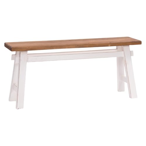 DESIGN DELIGHTS SITZBANK East | Mahagoni, 118x27,5x53cm (BxTxH) | natürliche Holzbank, rustikale Flurbank, Küchenbank, Vintage Beistellbank, Bettbank | Farbe: 06 weiß-Landhaus