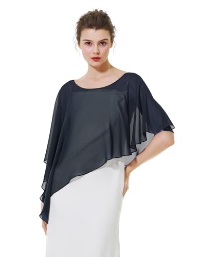 BEAUTELICATE Damen Chiffon Schal Stola Eleganten Cape Umhang für Braut Sommer Hochzeits Festliche Abendkleid Mitternachts Blau, Einheitsgröße
