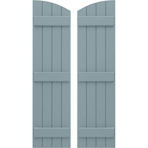 Ekena Millwork ARW401BE414X36SBH Americraft Four 3 Exterior Real Wood Joined Board-n-Batten Shutters w/Elliptical Top (Per Pair), 14"W x 36"H, Peaceful Blue