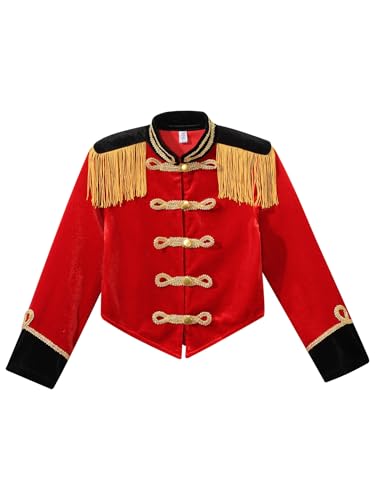 Kids Girls Boys Ringmaster Coat Ringleader Drummer Tassel Tailcoats Halloween Party Fancy Dress Up3