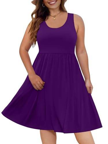 Image of DB MOON Womens 2026 Plus Size Tank Dresses Sleeveless Knee Length Sundress with Pockets