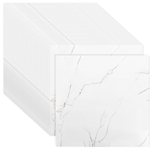 CYEER 40 Dalles PVC Adhésives Sol 30x30cm, Revêtement Vinyle Effet Marbre Blanc pour 3,6m², Carrelage Autocollant Étanche pour Rénovation Salle de Bain, Cuisine &...