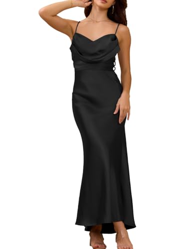 Image of Summer Satin Cowl Neck Maxi Wedding Guest Cocktail Dress for Women