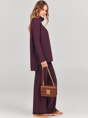 ANRABESS Women Two Piece Outfits Oversized Turtleneck Knit Pullover Sweater Top Wide Leg Pants Lounge Set Sweatsuit 2025 Fall3