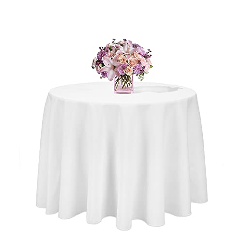 Lot de 5 Nappe Ronde 230cm Blanche Nappe Mariage en Polyester Infroissable Décoration de Table pour Réception Anniversaire Banquet Cover