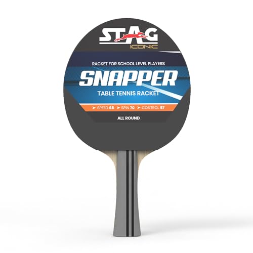 Stag Iconic New Snapper Series Table Tennis (T.T) Racket |Spring Into Action With Vibrant, Playful Ping-Pop Colors| Beginner Training Series T.T Racquet| Custom Designed Comfortable Grip Paddle - Grey