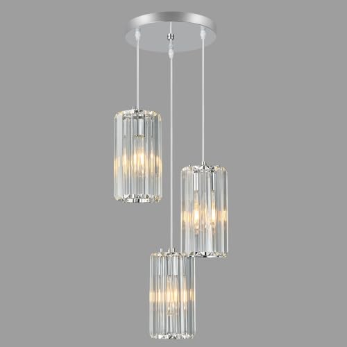 Image of Chrome Pendant Lighting Modern Pendant Light, Mini Crystal Chandeliers,Adjustable Pendant Light Fixture for Kitchen Island Dinning Room Corridor Bedroom(Chrome 3-Light)