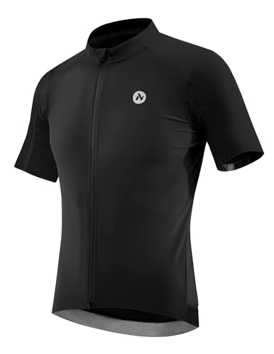 Nepest Cycling Jersey Men Short Sleeve Bike Shirts Cycling Bicycle Road Biking Tops Clothing with 4 Rear Pockets Breathable Quick Dry Reflective Black,L