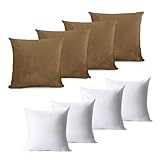 Hafaa Velvet Cushions with Covers Included 8 Pieces (4 Cushion Covers, 4 Cushion Inserts 45cm x 45cm) (8 Piece Set, Brown)